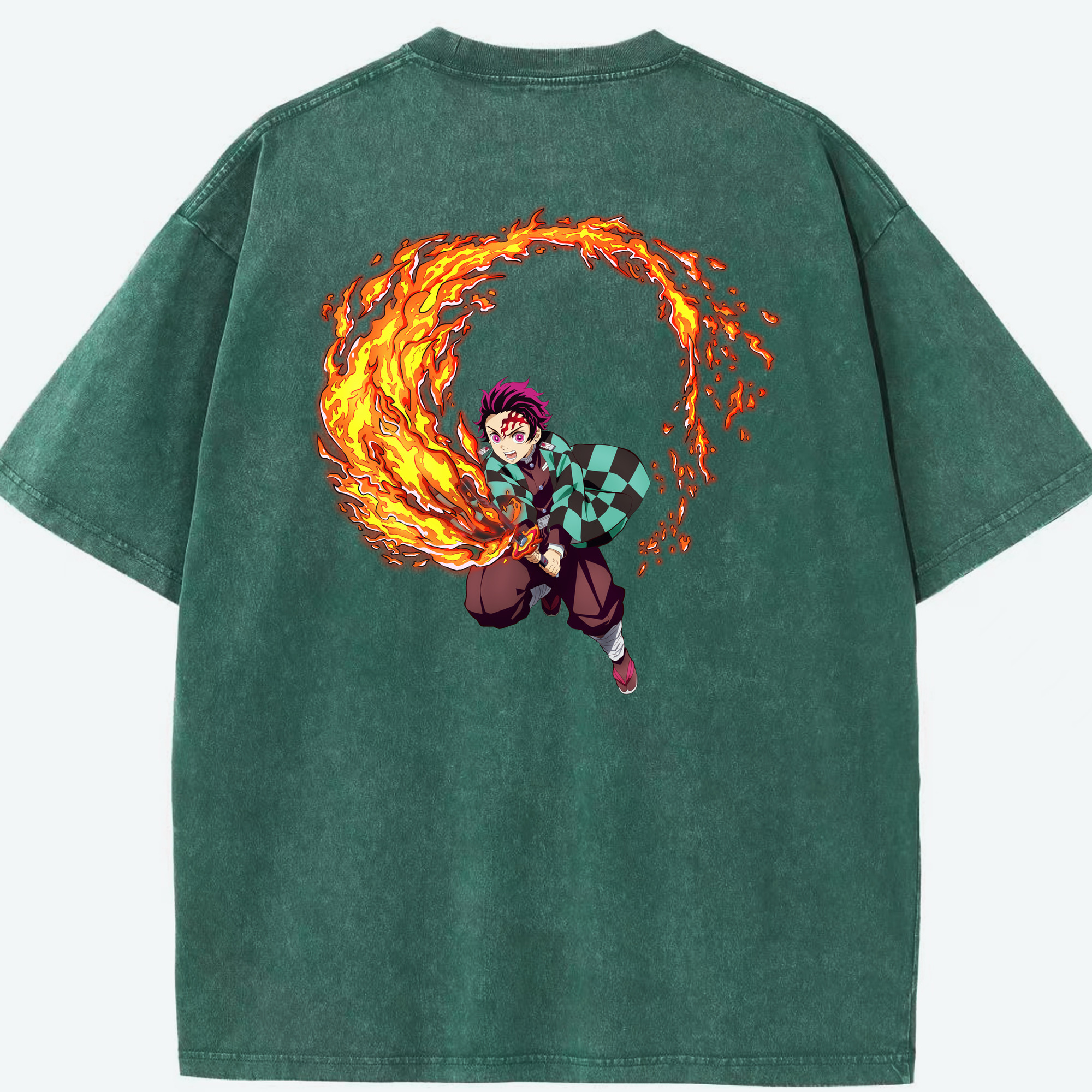 （画像用） 鬼滅の刃 竈門 炭治郎／かまど たんじろう Kamado Tanjirou 綿100% ヴィンテージ風 半袖Tシャツ（背面プリント）